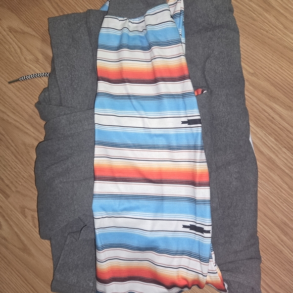 Hooey Charcoal Hoodie with Vibrant Striped Sleeves Large Womans - Picture 5 of 6